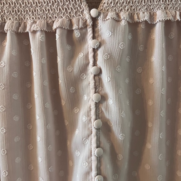 White House Black Market Pale Pink Smocked Ruffled Blouse - Picture 8 of 16